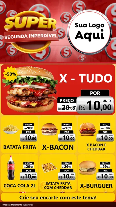Modelo de Rede Social para Stories com o tema Super Segunda Imperdível para Hamburgueria