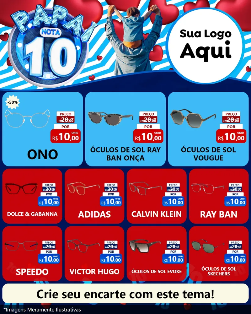 Modelo de Rede Social para Feed Instagram com o tema Papai Nota 10 para Óticas