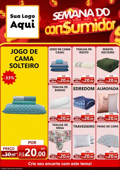 Modelo de Encarte para Encarte A4 Vertical com o tema Semana do Consumidor para Cama, Mesa e Banho