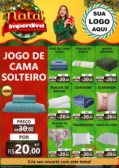 Modelo de Encarte para Encarte A4 Vertical com o tema Natal Imperdível para Cama, Mesa e Banho