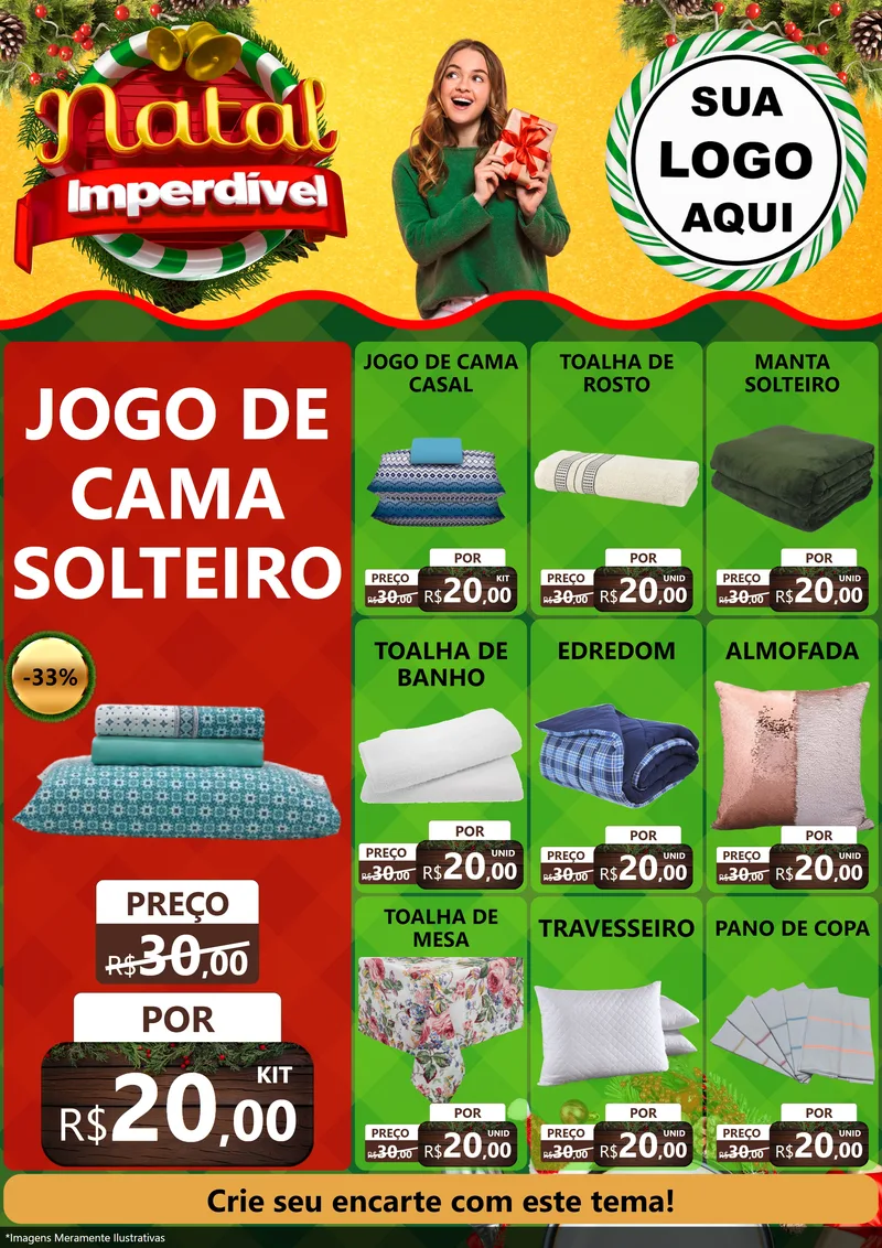 Modelo de Encarte para Encarte A4 Vertical com o tema Natal Imperdível para Cama, Mesa e Banho