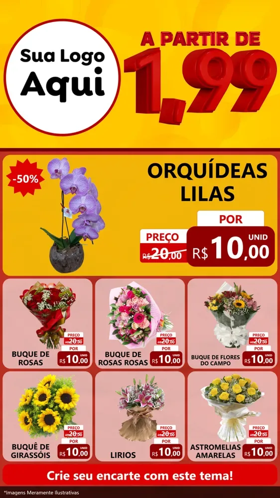 Modelo de Rede Social para Stories com o tema A Partir de Um e Noventa e Nove - 1,99 para Floricultura e jardim
