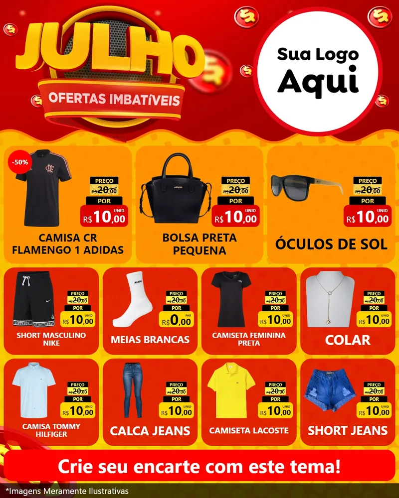Modelo de Rede Social para Feed Instagram com o tema Julho Ofertas Imbatíveis para Roupas e acessórios
