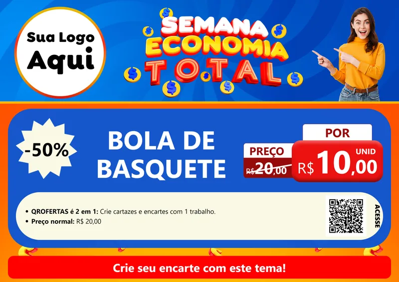 Modelo de Cartaz para Cartaz A4 Horizontal com o tema Semana Economia Total para Artigos Esportivos