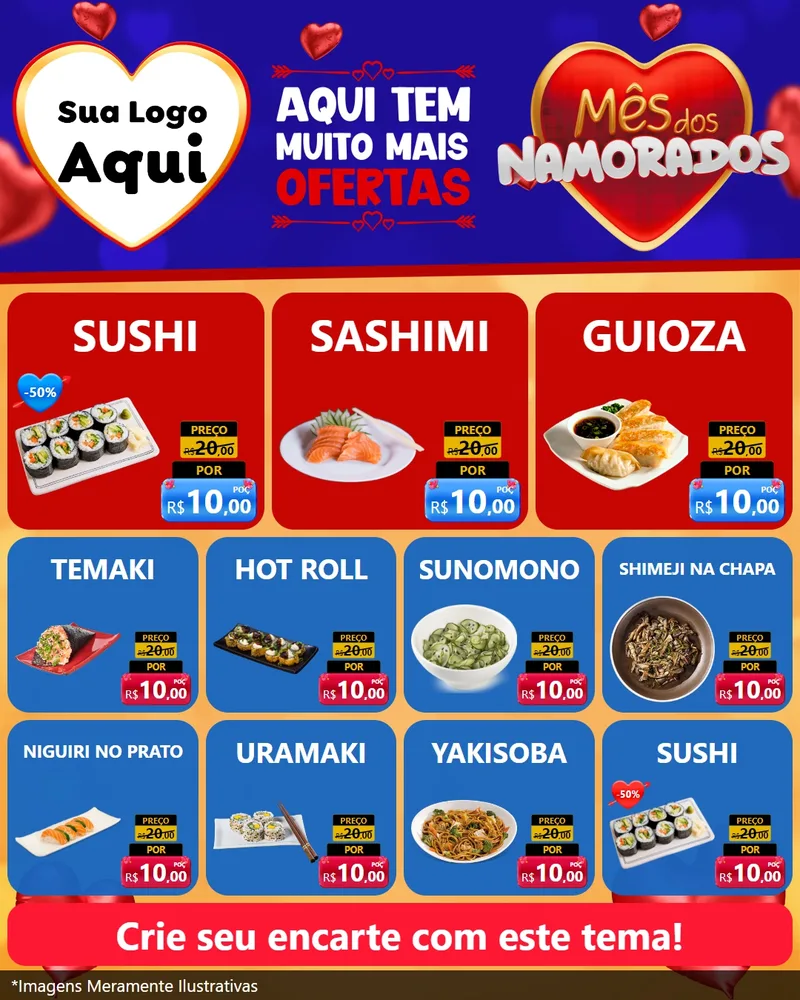 Modelo de Rede Social para Feed Instagram com o tema Mês dos Namorados para Comida japonesa