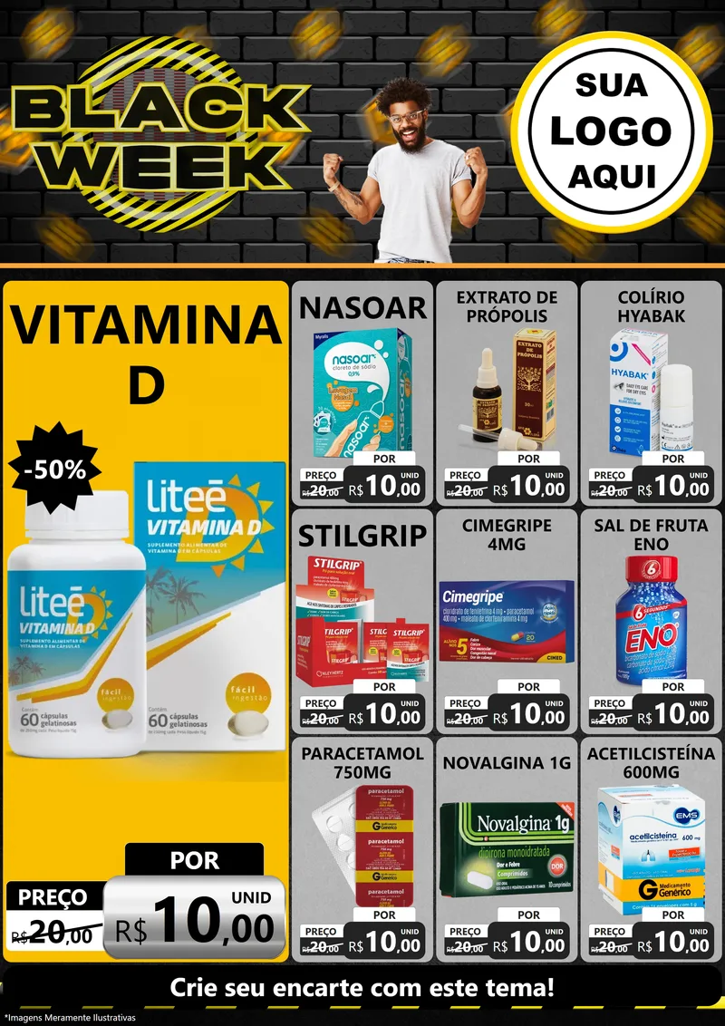 Modelo de Encarte para Encarte A4 Vertical com o tema Black Week para Farmácia