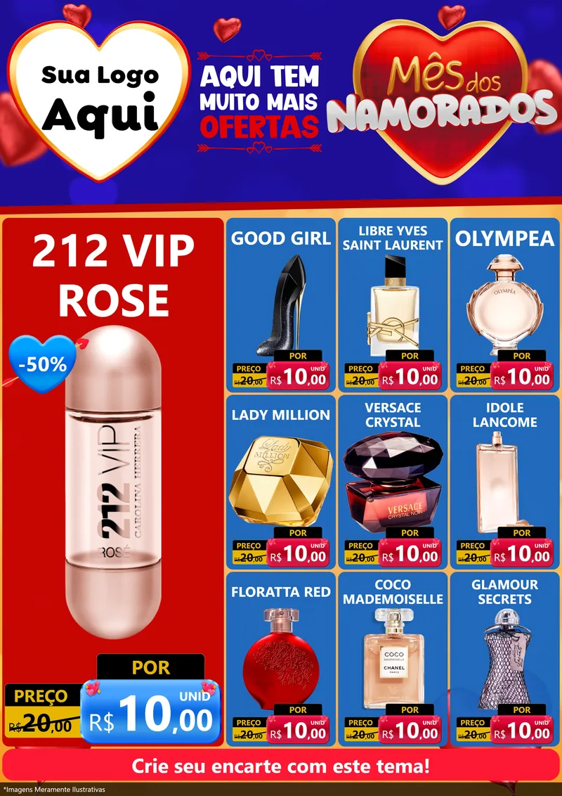 Modelo de Encarte para Encarte A4 Vertical com o tema Mês dos Namorados para Perfumes