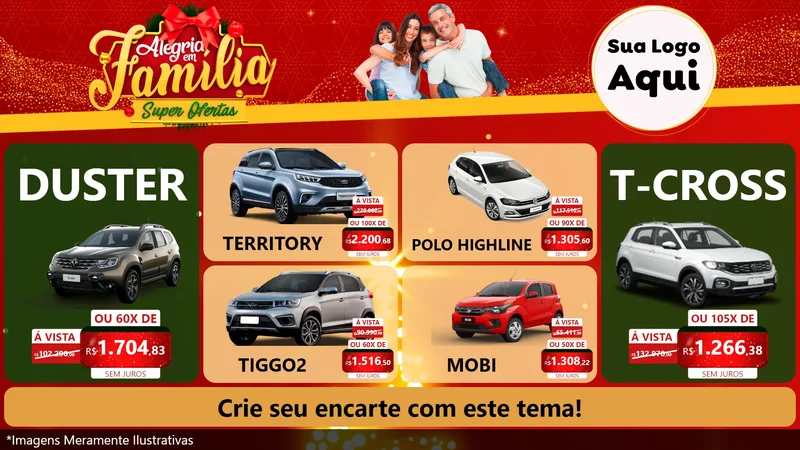 Modelo de TV para TV Horizontal com o tema Alegria em Família Super Ofertas - Natal para Concessionaria de Carros