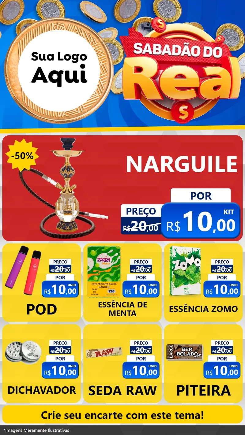 Modelo de Rede Social para Stories com o tema Sabadão do Real para Tabacaria