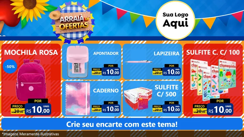 Modelo de TV para TV Horizontal com o tema Arraiá de Ofertas para Papelaria