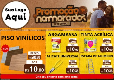 Modelo de Encarte para Encarte A4 Horizontal com o tema Promoção Namorados para Material para Construção