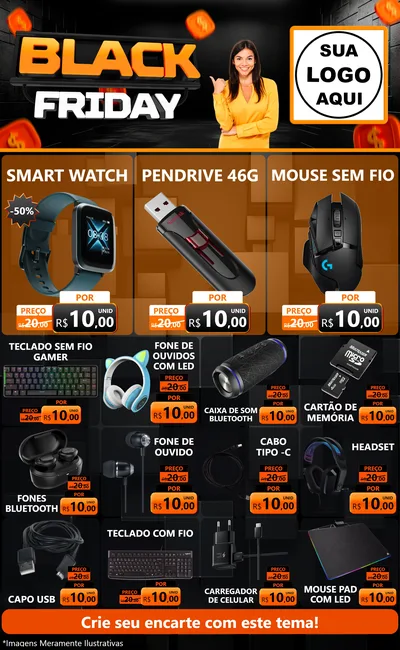 Modelo de Encarte para Encarte Grande com o tema Black Friday para Informática