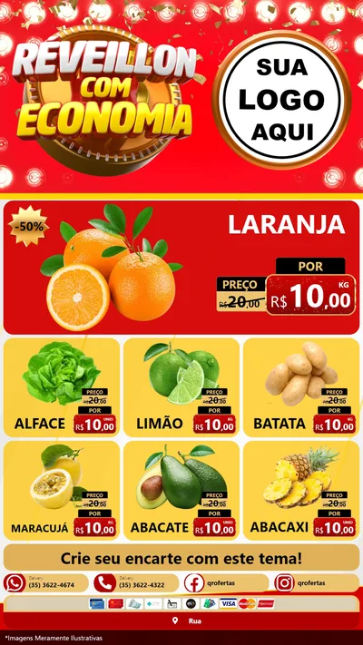Modelo de Rede Social para Stories com o tema Réveillon com Economia para Hortifrúti
