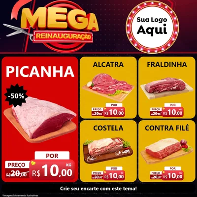 Modelo de Rede Social para Feed Facebook com o tema Mega Reinauguração para Açougue