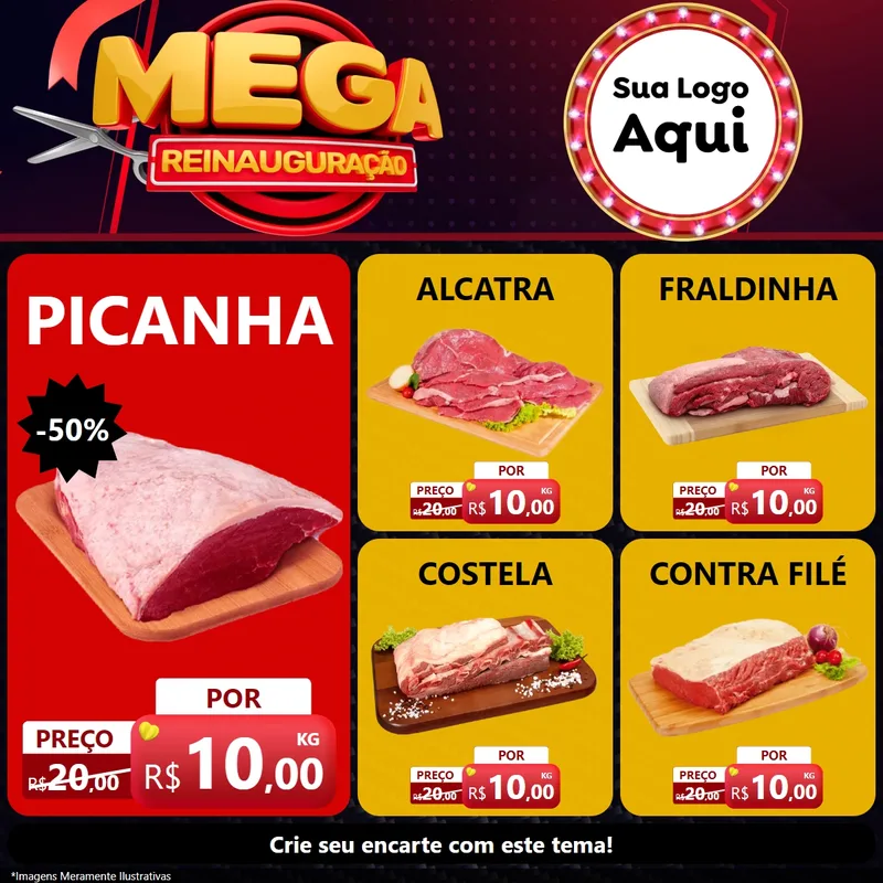 Modelo de Rede Social para Feed Facebook com o tema Mega Reinauguração para Açougue