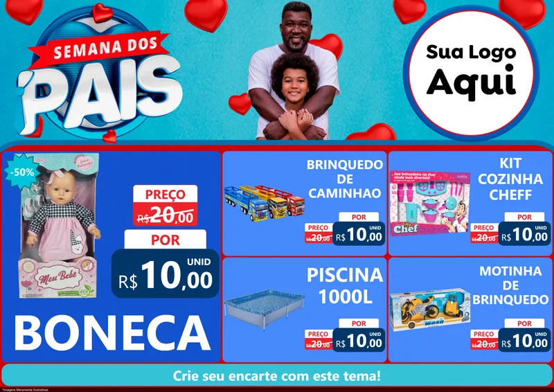 Modelo de Encarte para Encarte A4 Horizontal com o tema Semana Dos Pais para Brinquedos