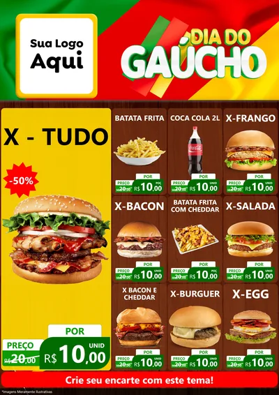Modelo de Encarte para Encarte A4 Vertical com o tema Dia do Gaúcho para Hamburgueria