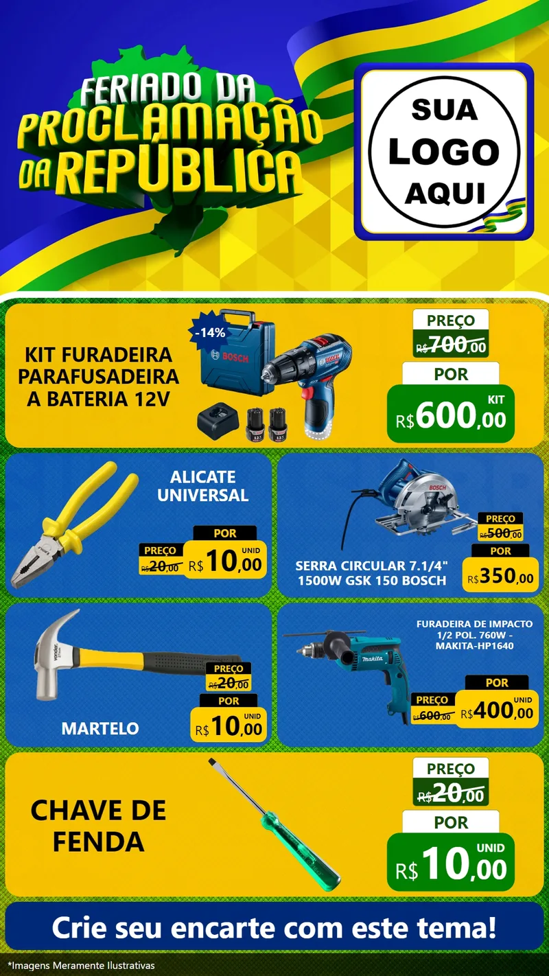 Modelo de TV para TV Vertical com o tema Feriado da Proclamação da República para Maquinas e Ferramentas