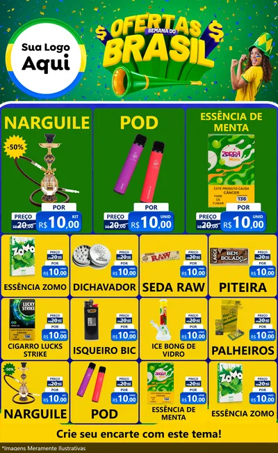 Modelo de Encarte para Encarte Grande com o tema Ofertas Semana do Brasil para Tabacaria