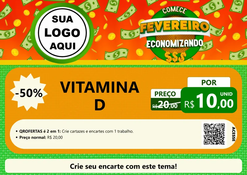 Modelo de Cartaz para Cartaz A4 Horizontal com o tema Comece Fevereiro Economizando para Farmácia