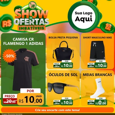 Modelo de Rede Social para Feed Facebook com o tema Show de Ofertas Imbatíveis para Roupas e acessórios