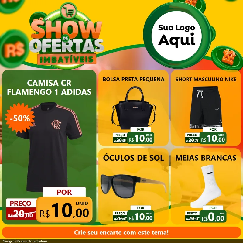 Modelo de Rede Social para Feed Facebook com o tema Show de Ofertas Imbatíveis para Roupas e acessórios