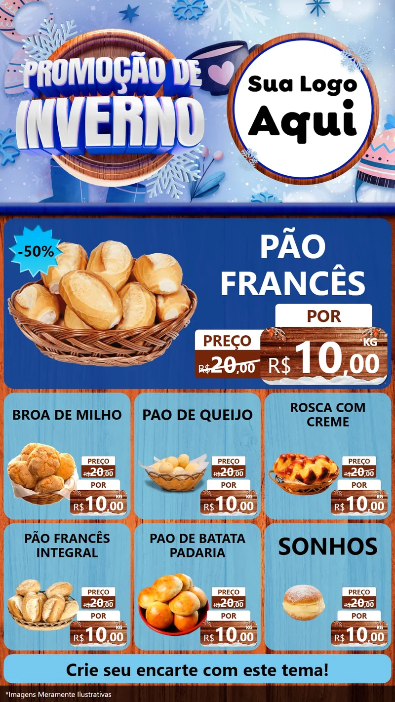 Modelo de Rede Social para Stories com o tema Promoção de Inverno para Padaria