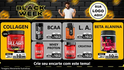 Modelo de TV para TV Horizontal com o tema Black Week para Suplementos alimentares
