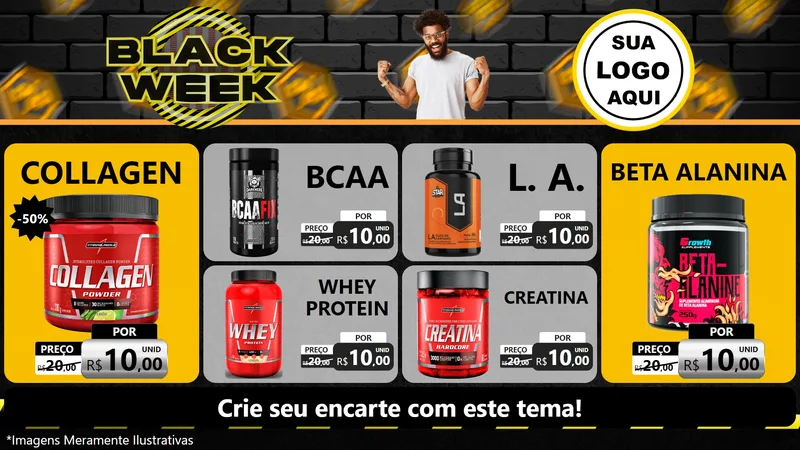 Modelo de TV para TV Horizontal com o tema Black Week para Suplementos alimentares