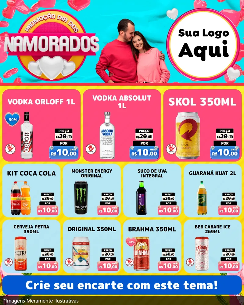 Modelo de Rede Social para Feed Instagram com o tema Promoção Dia dos Namorados para Distribuidora de bebidas