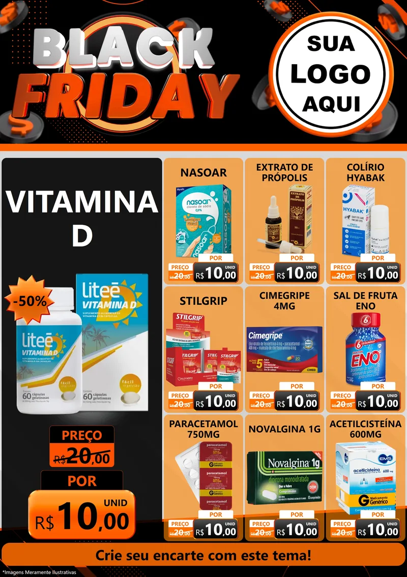 Modelo de Encarte para Encarte A4 Vertical com o tema Black Friday para Farmácia