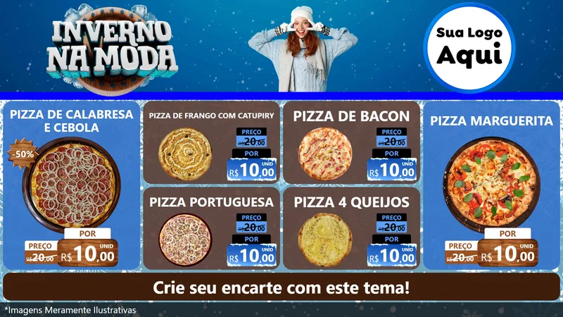 Modelo de TV para TV Horizontal com o tema Inverno na Moda para Pizzaria