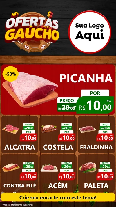 Modelo de Rede Social para Stories com o tema Ofertas Dia do Gaúcho para Açougue