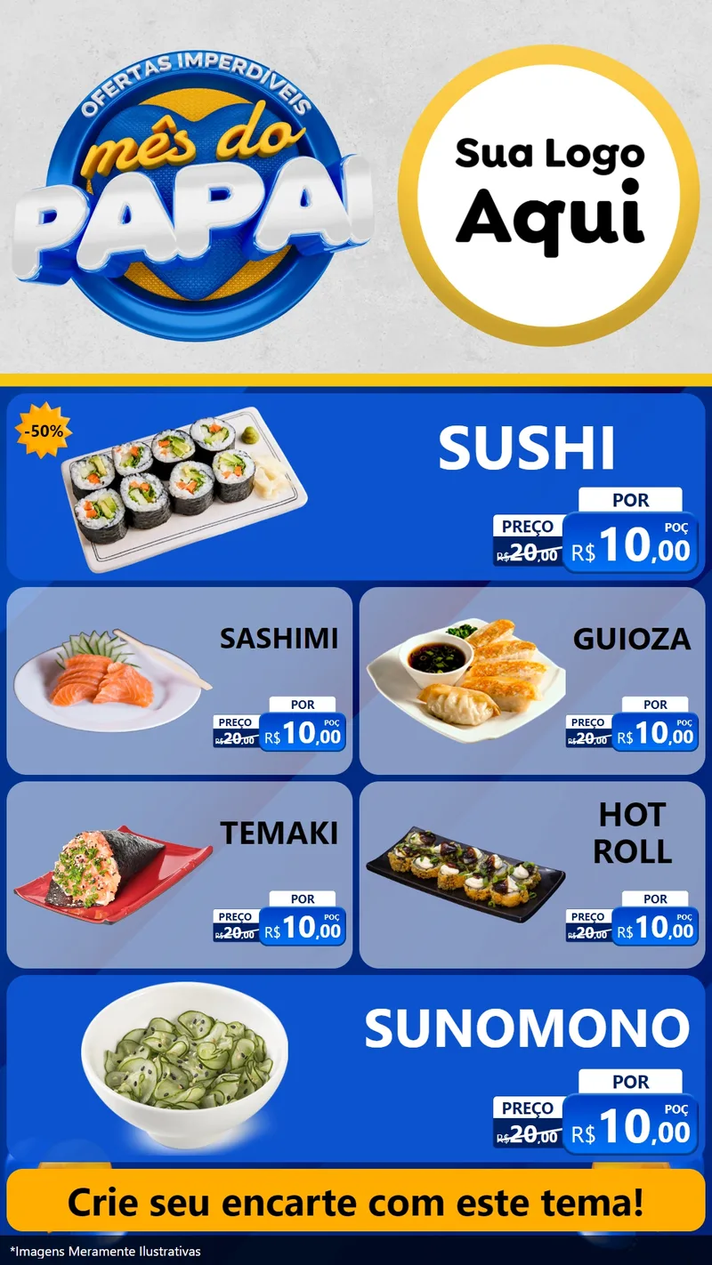 Modelo de TV para TV Vertical com o tema Ofertas Imperdíveis Mês Do Papai para Comida japonesa