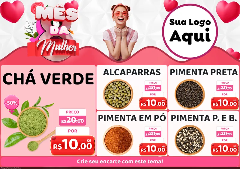 Modelo de Encarte para Encarte A4 Horizontal com o tema Mês da Mulher para Produtos Naturais