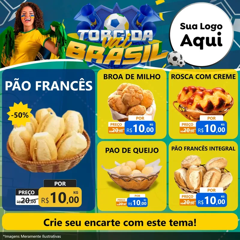Modelo de Rede Social para Feed Facebook com o tema Torcida Vai Brasil - Copa para Padaria