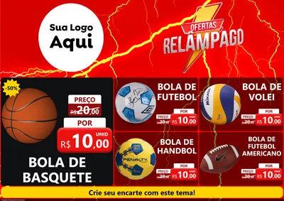 Modelo de Encarte para Encarte A4 Horizontal com o tema Ofertas Relâmpago para Artigos Esportivos