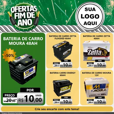Modelo de Rede Social para Feed Facebook com o tema Ofertas Fim de Ano para Baterias Elétricas