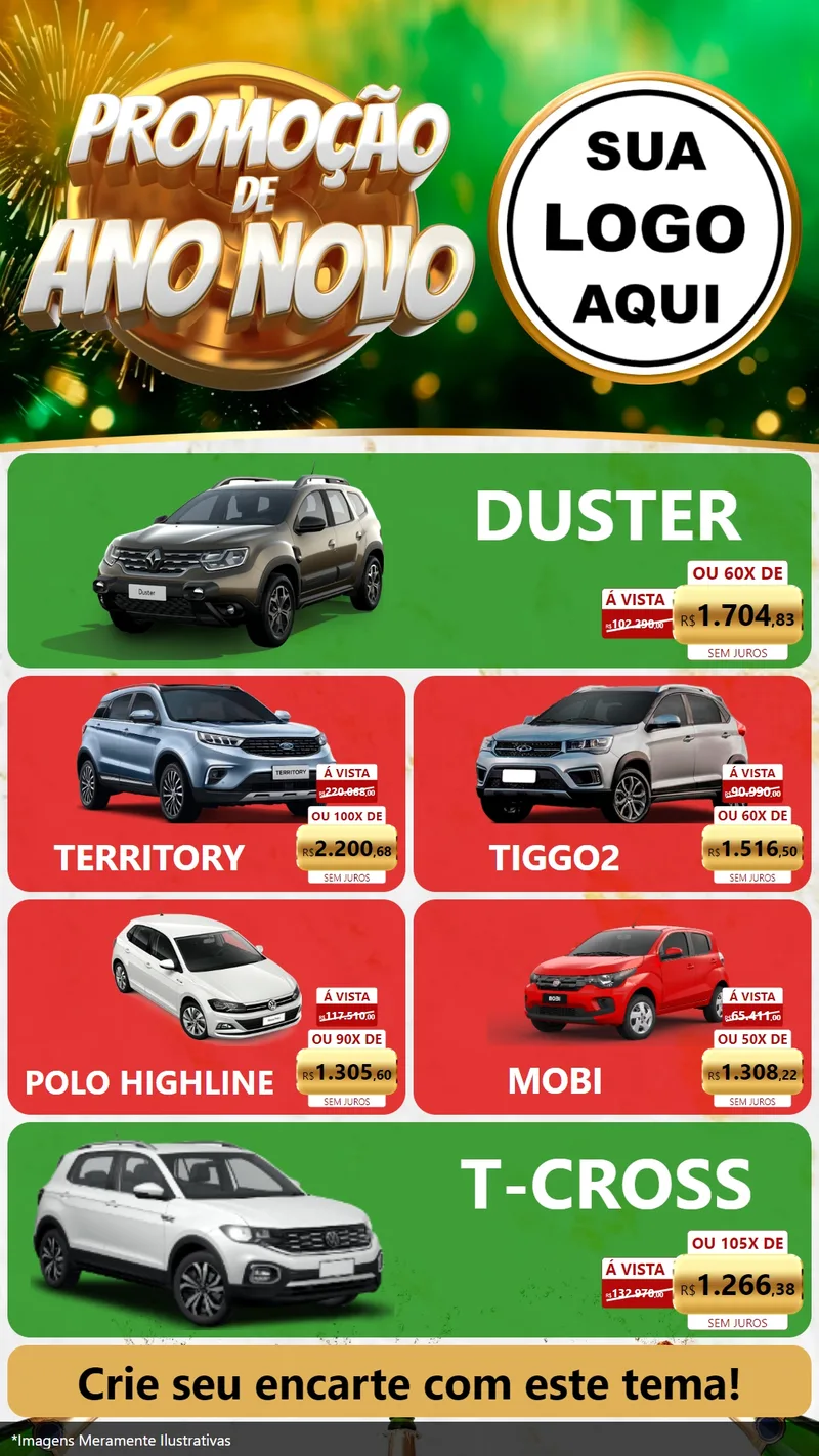Modelo de TV para TV Vertical com o tema Promoção de Ano Novo para Concessionaria de Carros