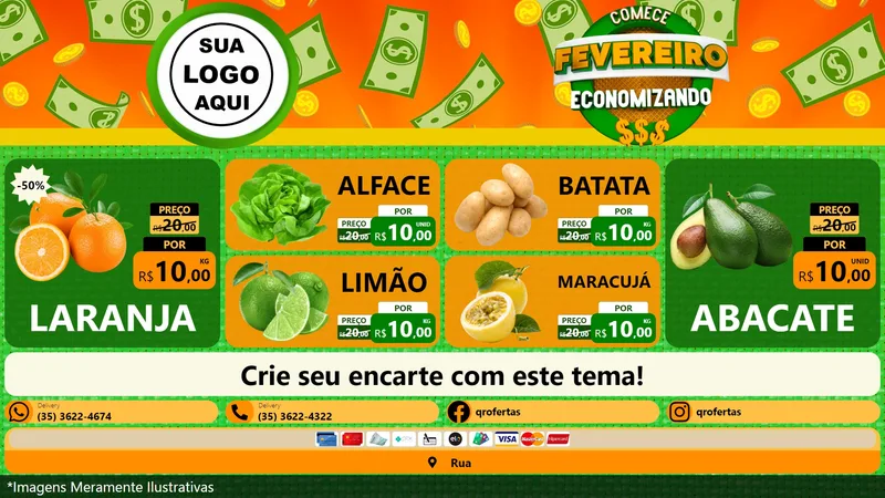 Modelo de TV para TV Horizontal com o tema Comece Fevereiro Economizando para Hortifrúti