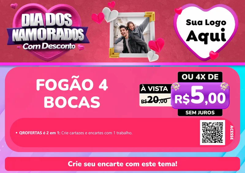 Modelo de Cartaz para Cartaz A4 Horizontal com o tema Dia Dos Namorados Com Desconto para Móveis e Eletro