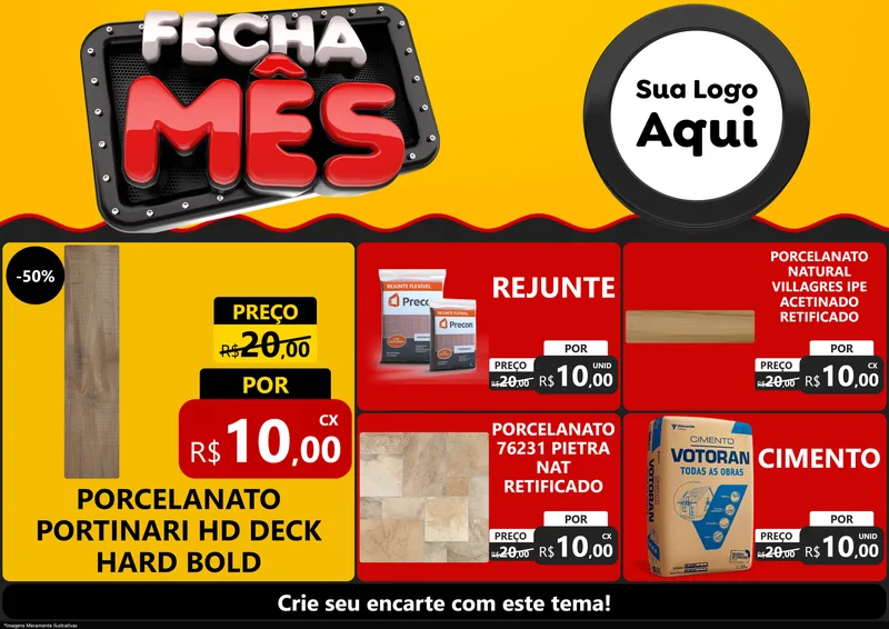 Modelo de Encarte para Encarte A4 Horizontal com o tema Fecha Mês para Pisos e revestimentos