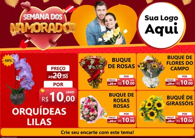 Modelo de Encarte para Encarte A4 Horizontal com o tema Semana dos Namorados para Floricultura e jardim
