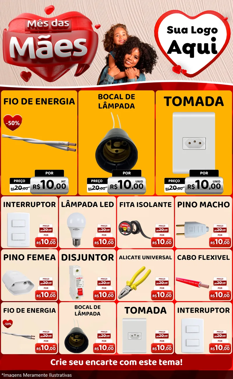 Modelo de Encarte para Encarte Grande com o tema Mês das Mães para Materiais Elétricos