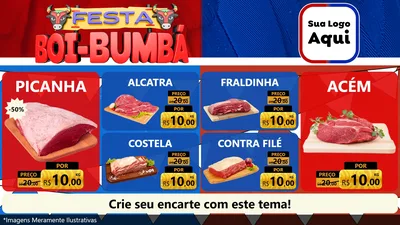 Modelo de TV para TV Horizontal com o tema Festa Boi Bumbá para Açougue