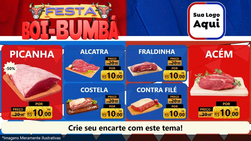 Modelo de TV para TV Horizontal com o tema Festa Boi Bumbá para Açougue