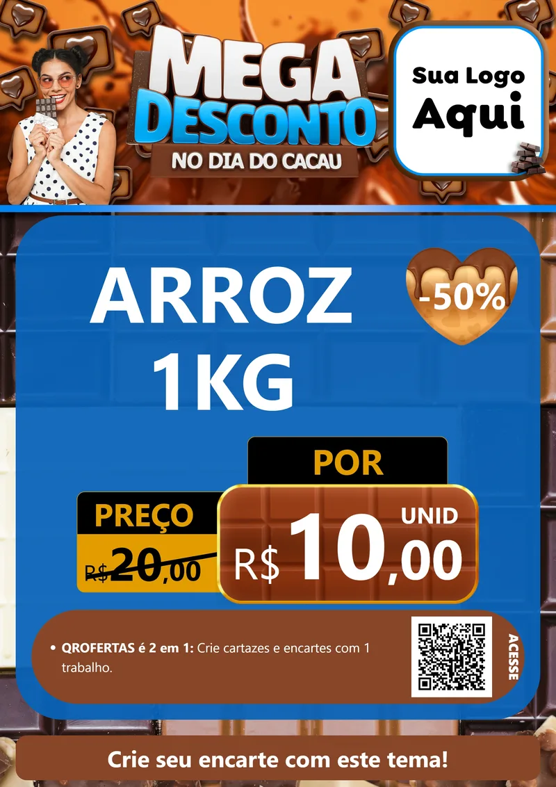 Modelo de Cartaz para Cartaz A4 Vertical com o tema Mega Desconto no Dia do Cacau para Supermercado