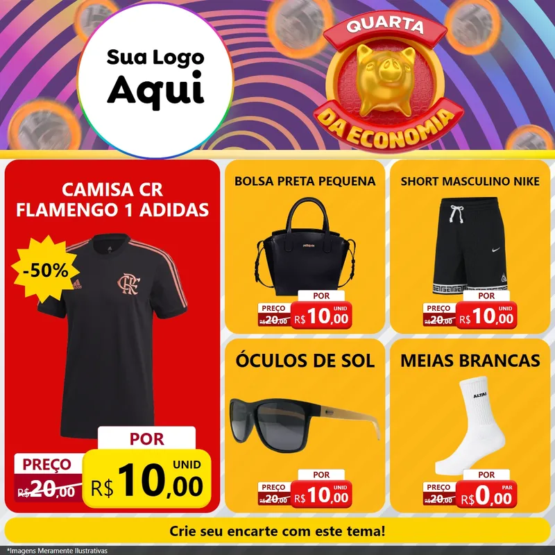 Modelo de Rede Social para Feed Facebook com o tema Quarta da Economia para Roupas e acessórios