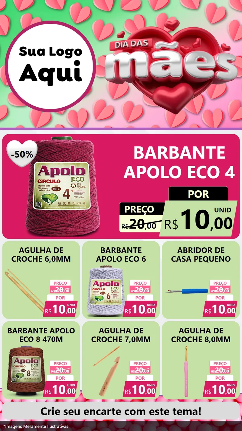 Modelo de Rede Social para Stories com o tema Dia das Mães para Armarinho e Aviamentos