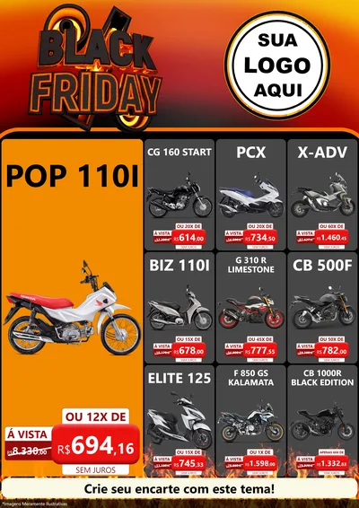 Modelo de Encarte para Encarte A4 Vertical com o tema Black Friday para Concessionaria de Motos
